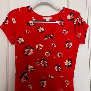 Red floral dress by Nine Britton